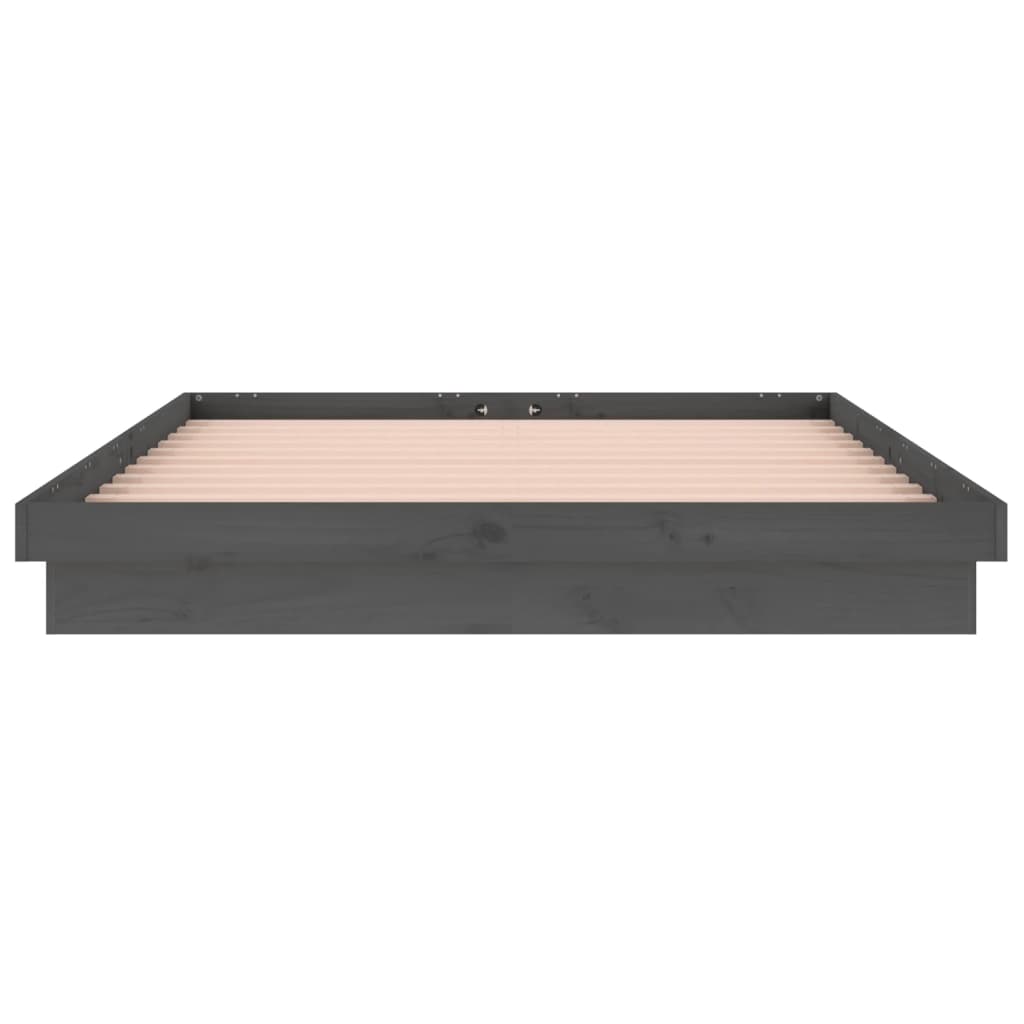 Cadru de pat cu LED, gri, 140x190 cm, lemn masiv