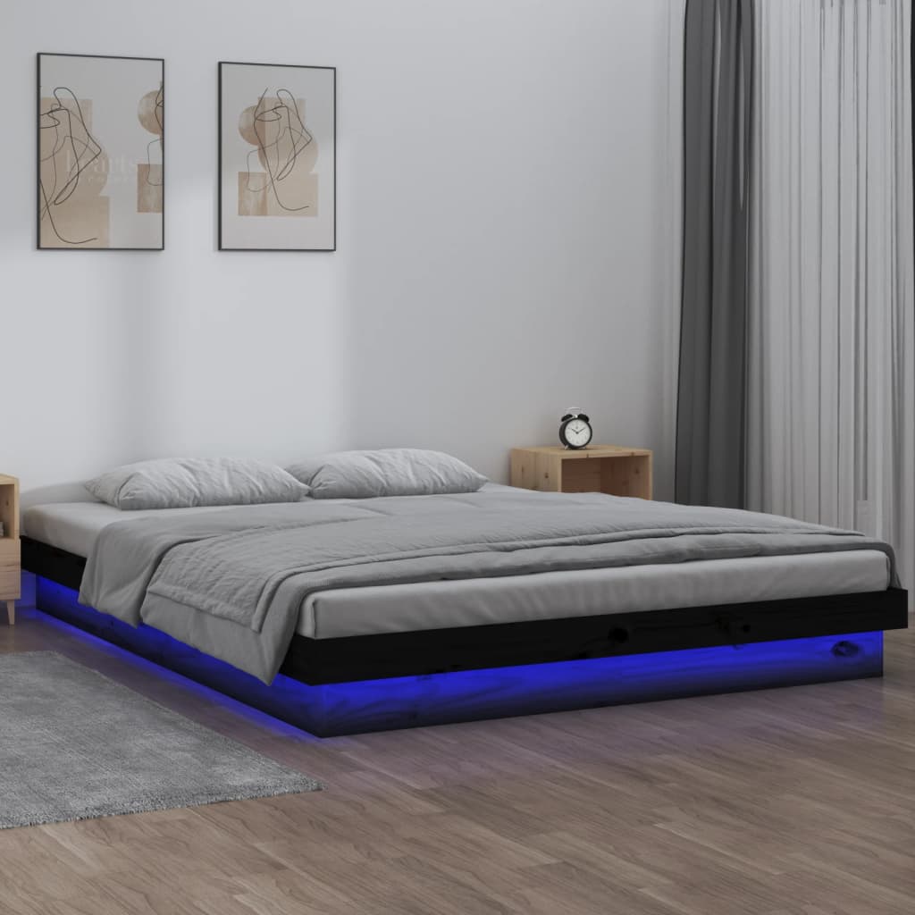 Massivholzbett mit LEDs Schwarz 140x190 cm