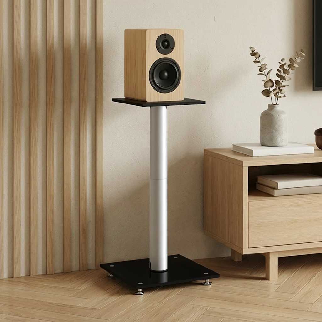 vidaXL Suport difuzor 2 buc, negru/argintiu, sticlă securizată 1 stâlp