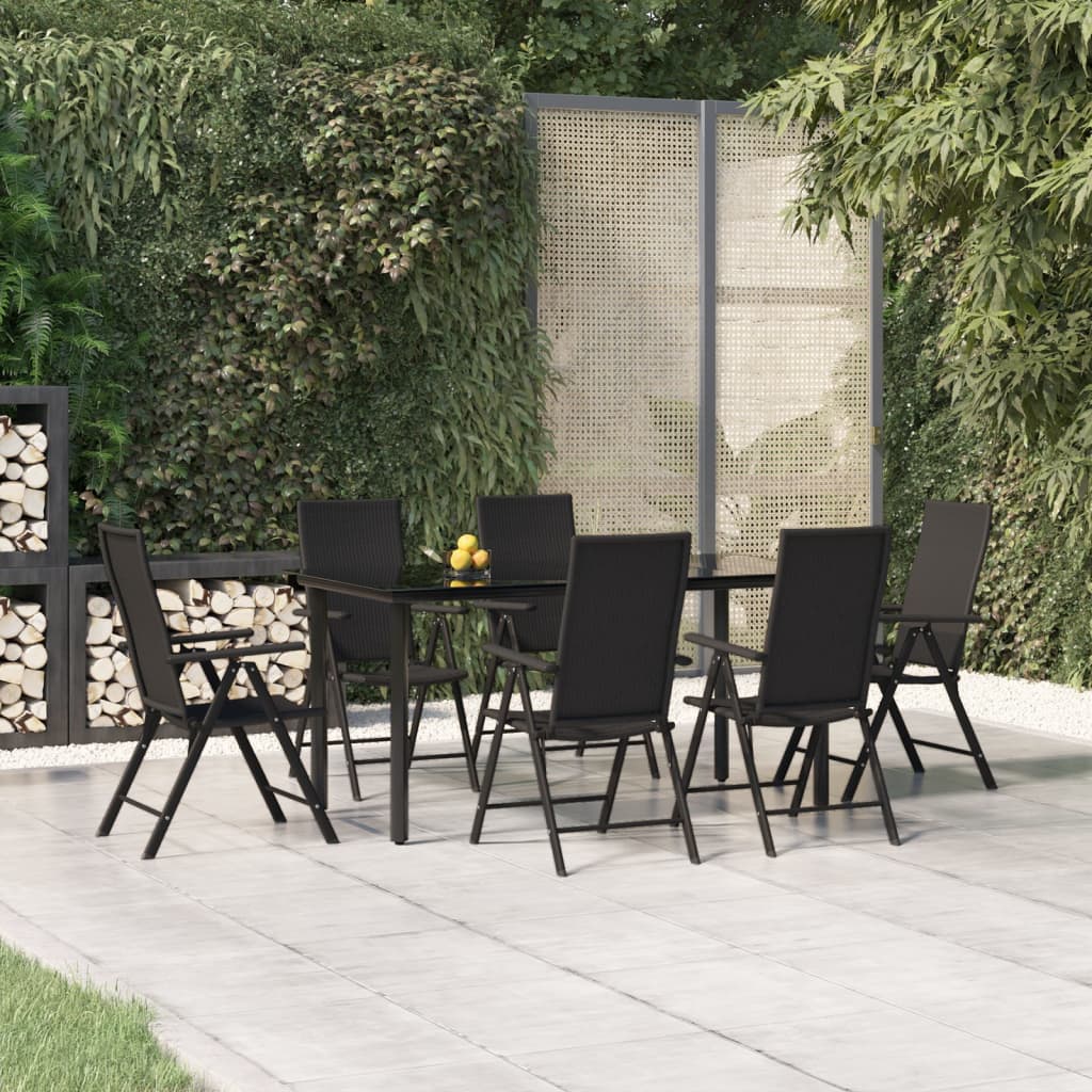vidaXL Set mobilier de grădină, 7 piese, negru, poliratan