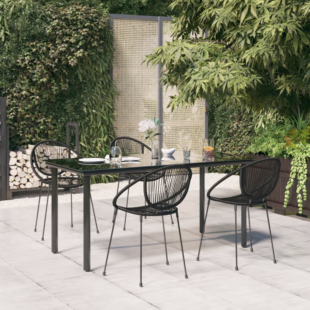 Mobilier à dîner de jardin 5 pcs Noir Rotin PVC