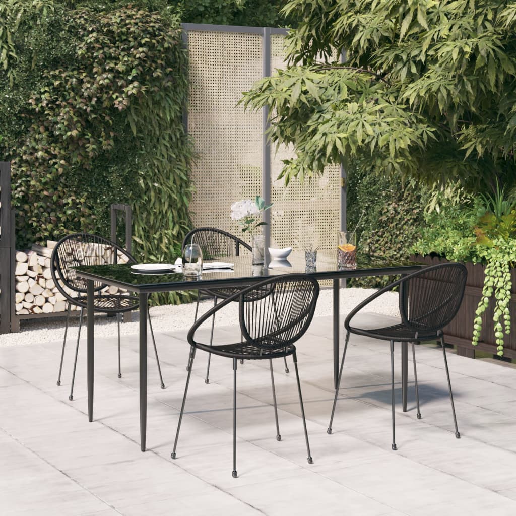 Mobilier à dîner de jardin 5 pcs Noir Rotin PVC