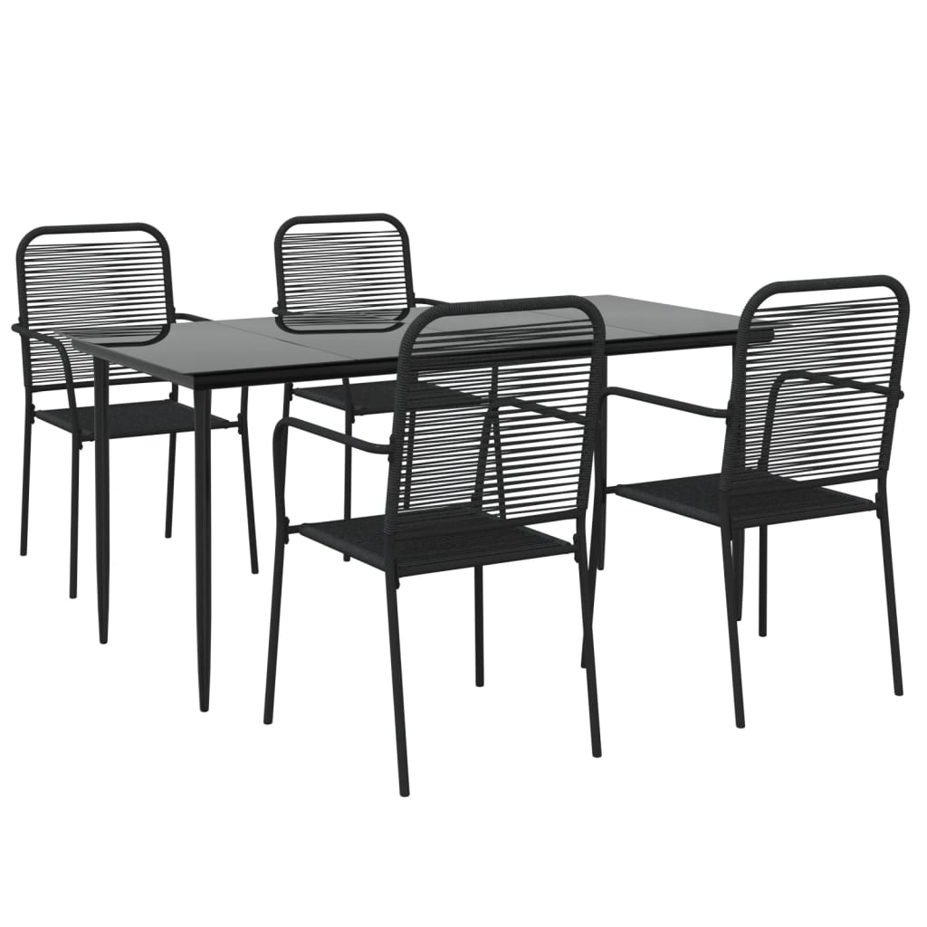 vidaXL Set de masă grădină, 5 piese, frânghie neagră din bumbac & oțel