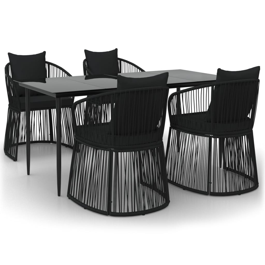 vidaXL 5-delige Tuinset met kussens PVC-rattan zwart