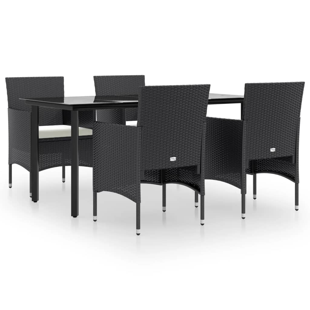 vidaXL 5-dijelni vrtni blagovaonski set s jastucima crni-image-3156600