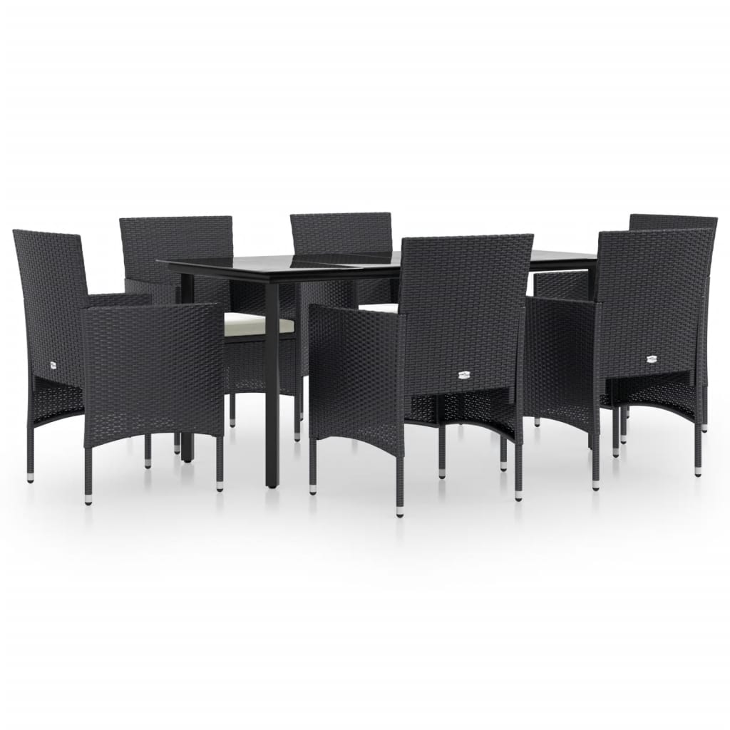 vidaXL Set de masă pentru grădină, 7 piese, cu perne, negru