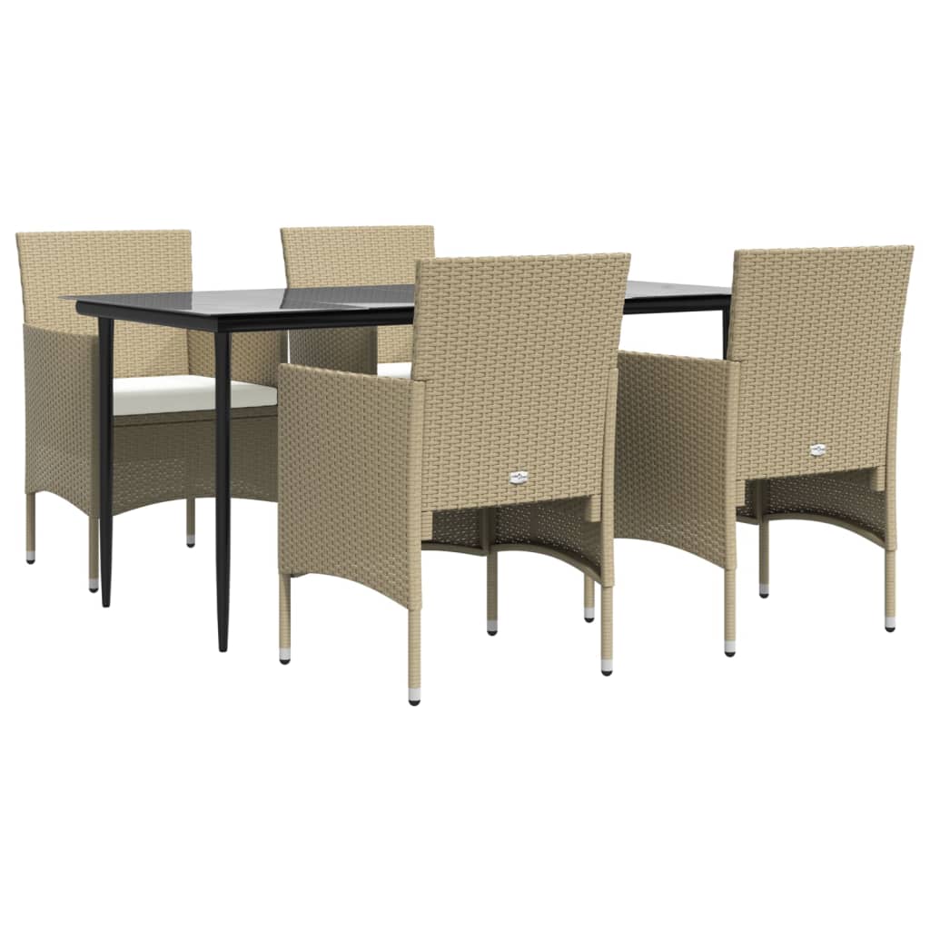 vidaXL 5-delige Tuinset met kussens beige en zwart afbeelding