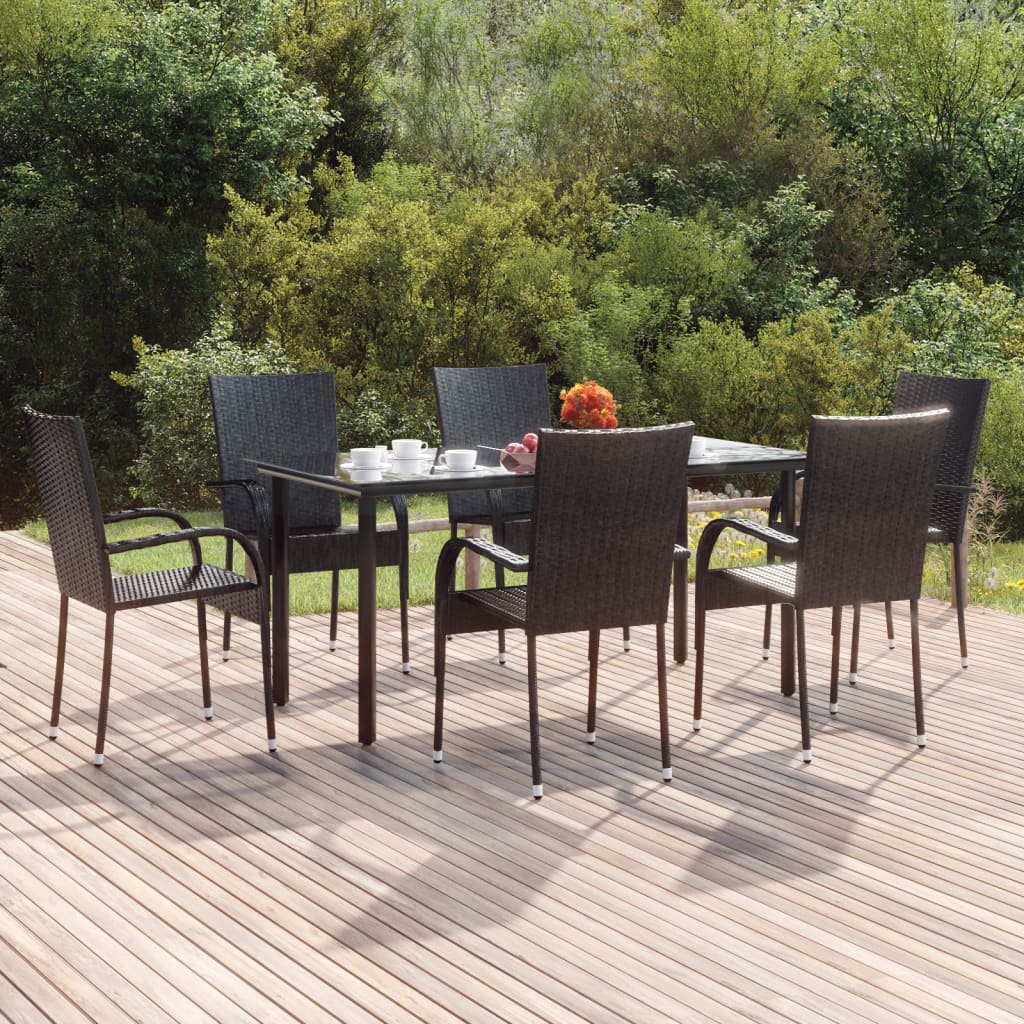 7-tlg. Garten-Essgruppe Schwarz Poly Rattan