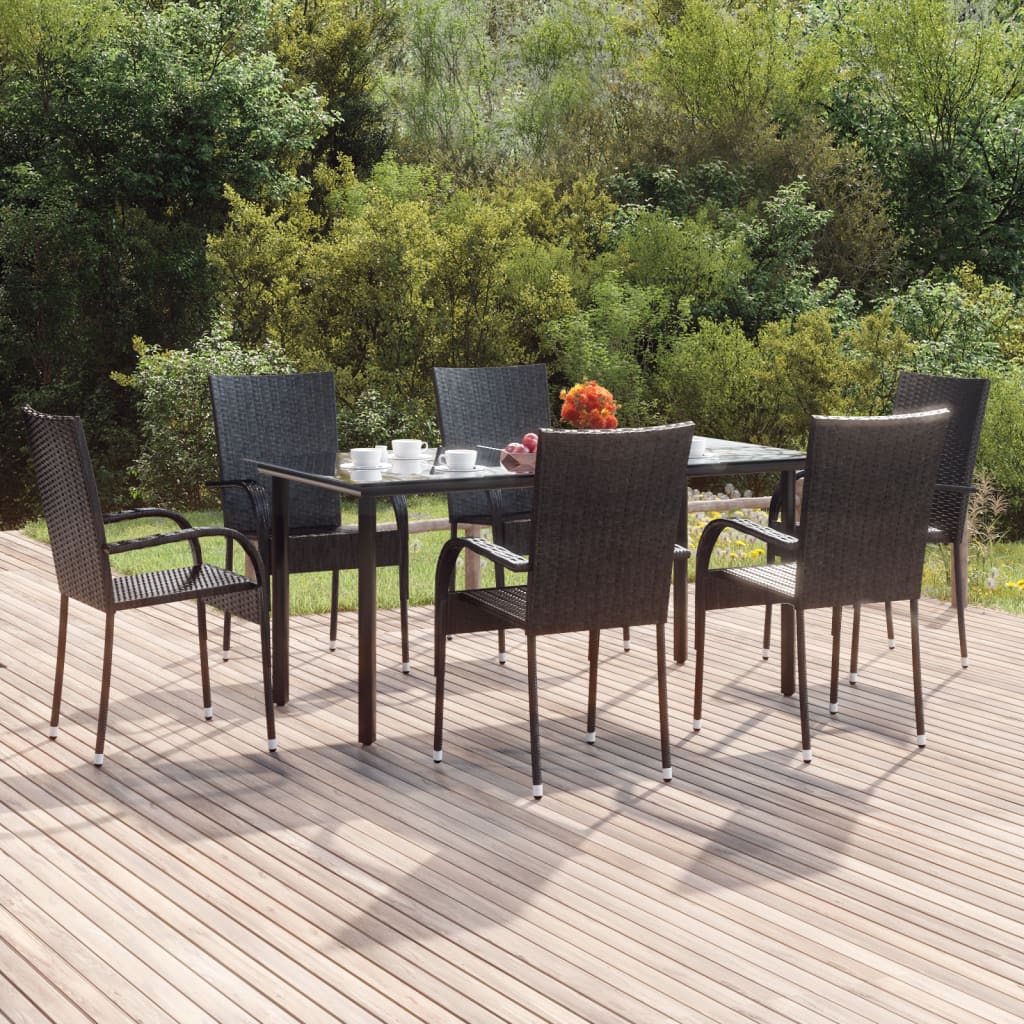 vidaXL Set mobilier de grădină, 7 piese, negru, poliratan