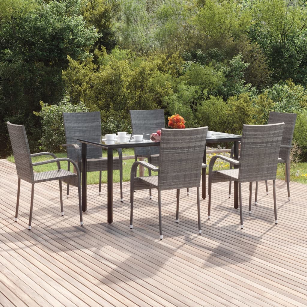 vidaXL Set mobilier de grădină, 7 piese, gri, poliratan
