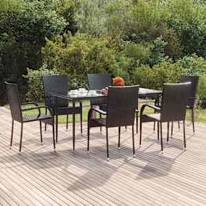 Vrtna jedilna garnitura 7-delna črna poli ratan