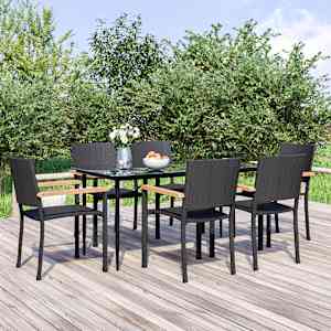 Vrtna jedilna garnitura 7-delna črna poli ratan