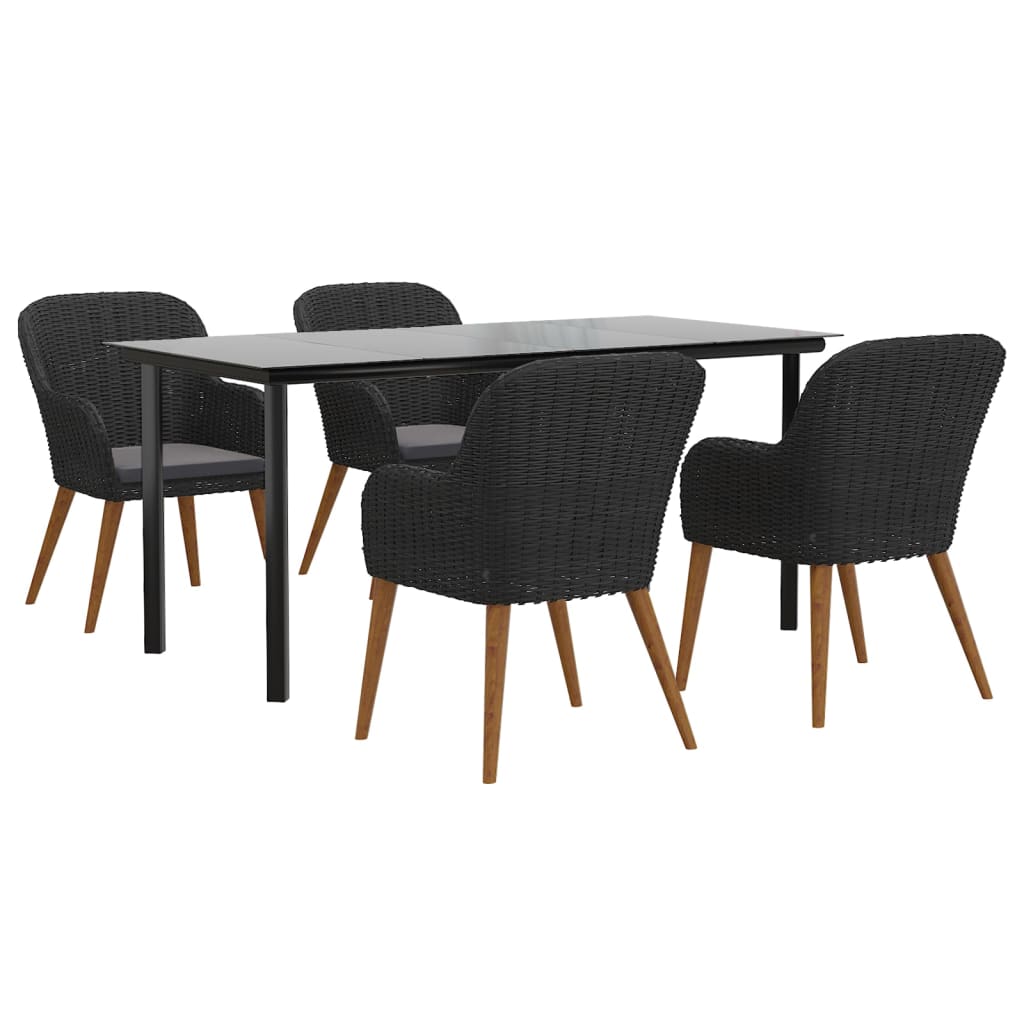 vidaXL 5-delige Tuinset met kussens zwart afbeelding