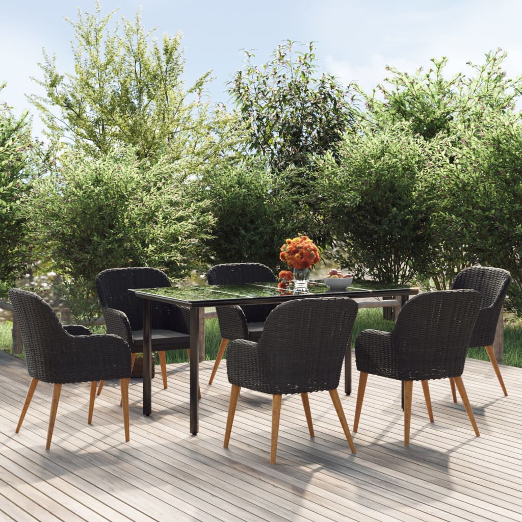 vidaXL Set de masă pentru grădină, 7 piese, cu perne, negru