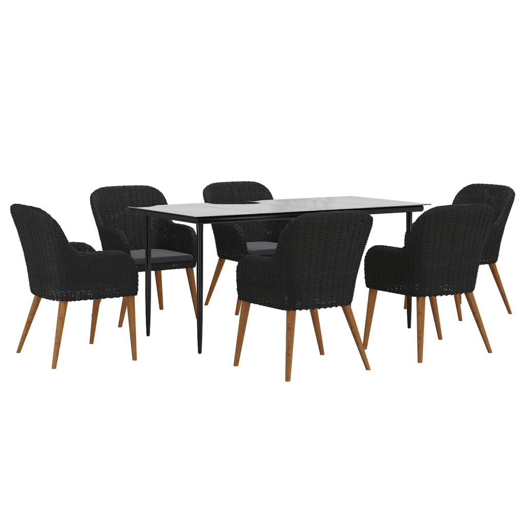 vidaXL 7-delige Tuinset met kussens zwart afbeelding