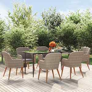 Vrtna jedilna garnitura 7-delna z blazinami rjava