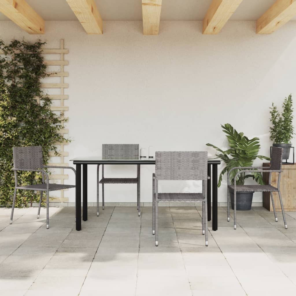 5-tlg. Garten-Essgruppe Grau Poly Rattan