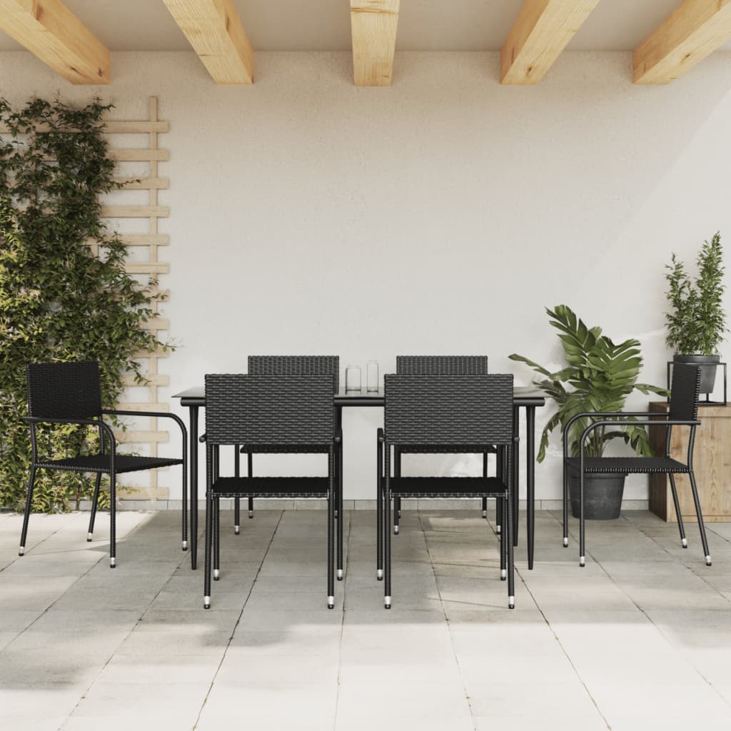 vidaXL Set mobilier de grădină, 7 piese, negru, poliratan
