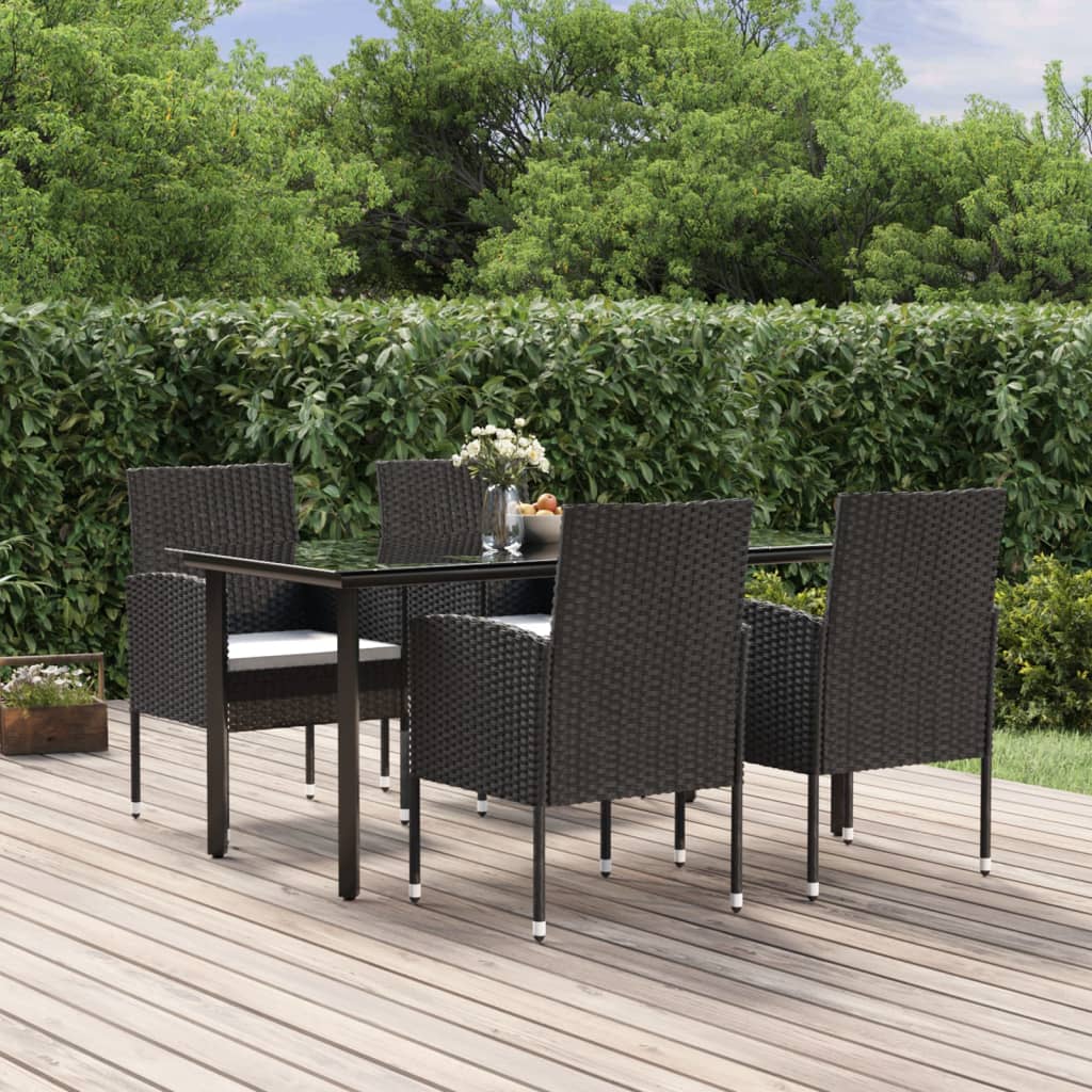 5-tlg. Garten-Essgruppe mit Kissen Schwarz Poly Rattan