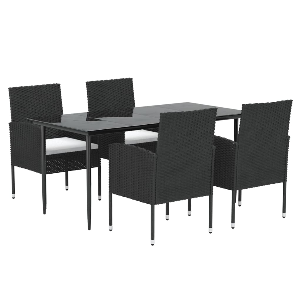 vidaXL 5-delige Tuinset met kussens poly rattan zwart afbeelding