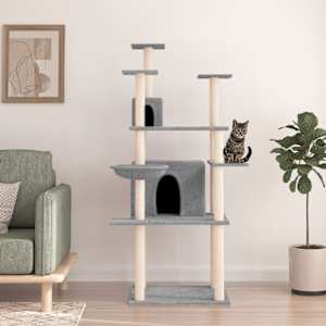 Mačje drevo s praskalniki iz sisala svetlo sivo 166 cm