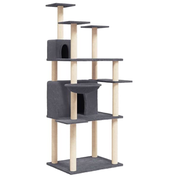 vidaXL kassimaja sisalk&ouml;itega kraapimispuudega, tumehall, 166 cm