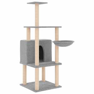 vidaXL kassimaja sisalk&ouml;itega kraapimispostidega, helehall, 132 cm