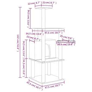 Škrabadlo pro kočky se sisalovými sloupky světle šedé 132 cm - obrázek 8