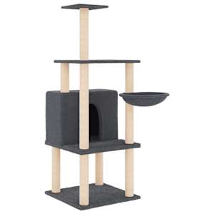 vidaXL kassimaja sisalk&ouml;itega kraapimispostidega, tumehall, 132 cm