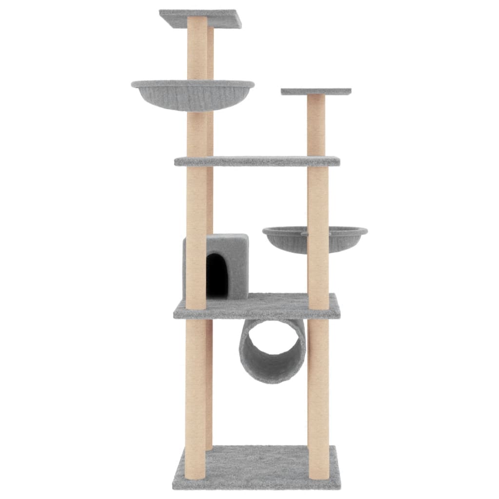 vidaXL Kattenmeubel met sisal krabpalen 141 cm lichtgrijs afbeelding