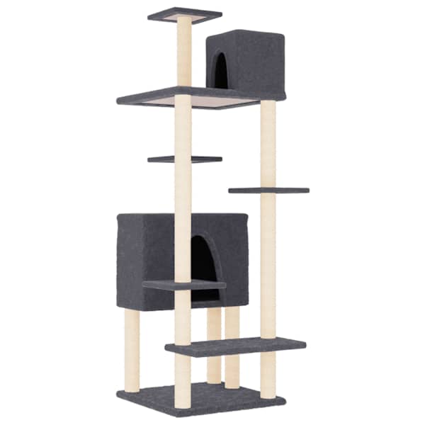 vidaXL kassimaja sisalk&ouml;itega kraapimispuudega, tumehall, 154 cm