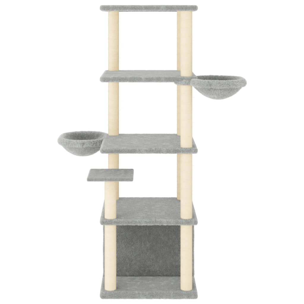 vidaXL Ansamblu pisici, stâlpi din funie sisal, gri deschis, 147 cm