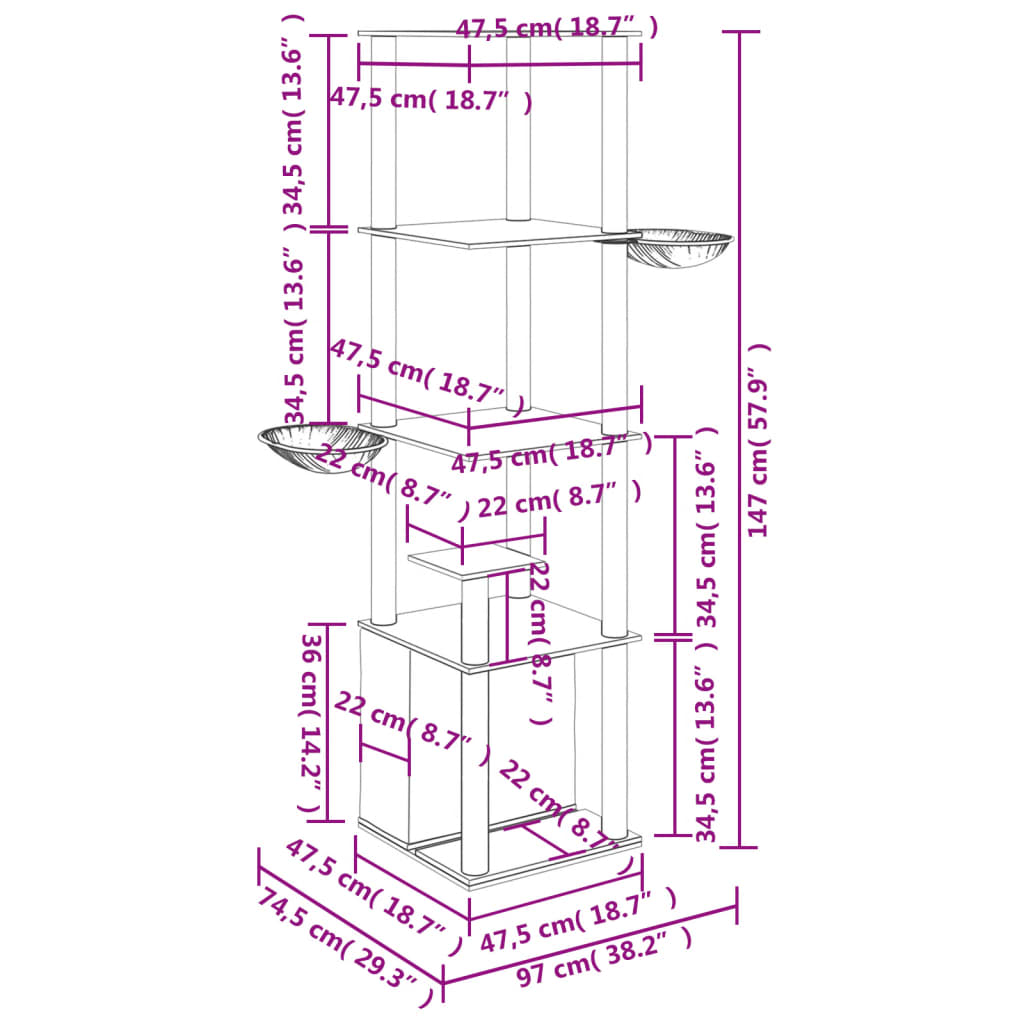  Škrabadlo pre mačky so sisalovými stĺpikmi bledosivé 147 cm