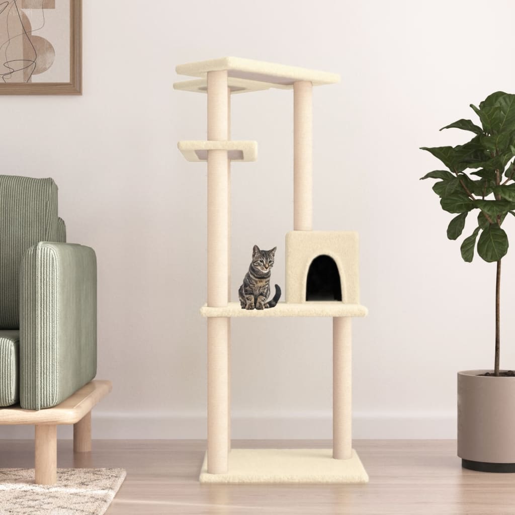 vidaXL Cat Tree with Sisal Scratching Posts Cream 123 cm