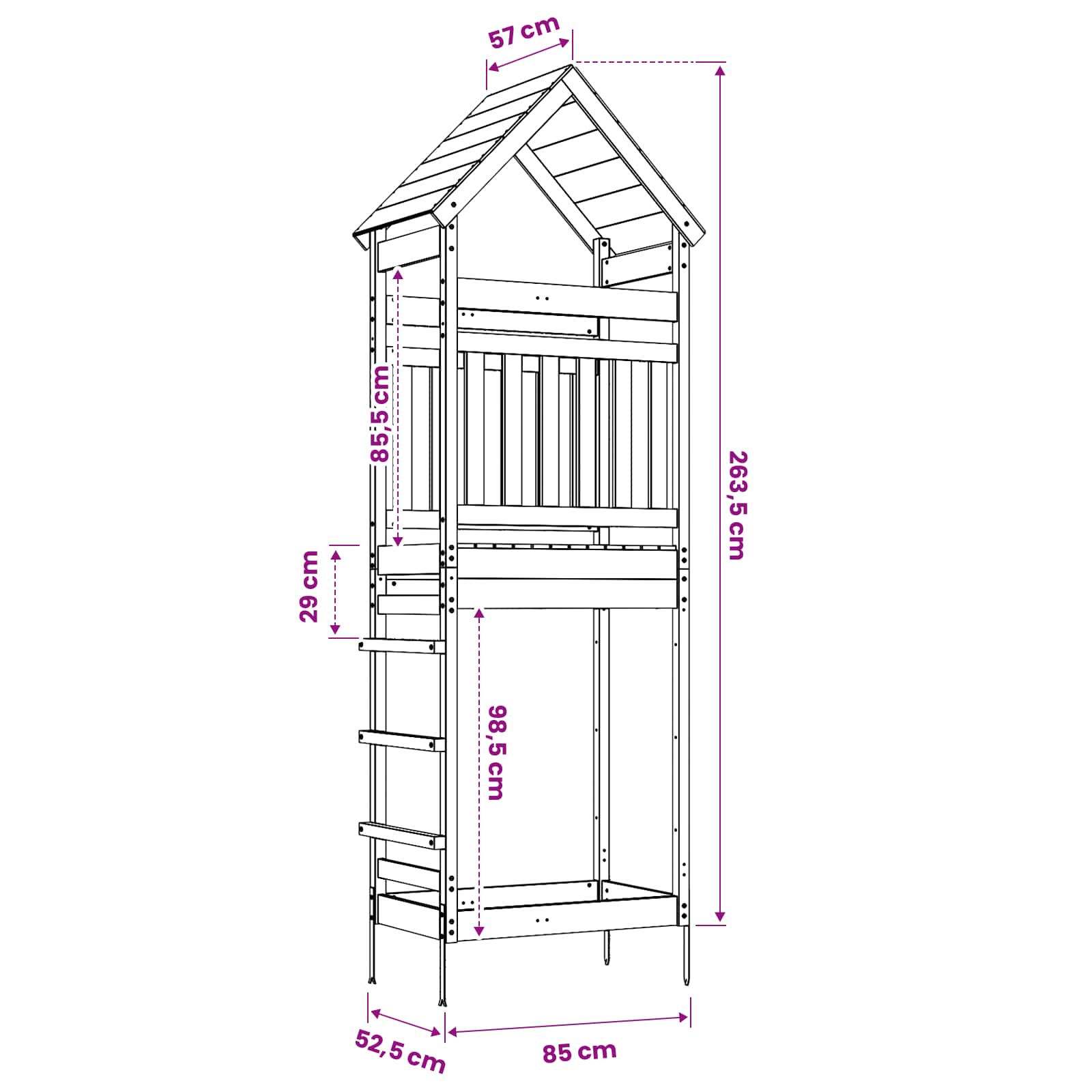 Zunanji igrači stolp Naravna 53 x 85 x 264 cm Masivna borovina - slika 7