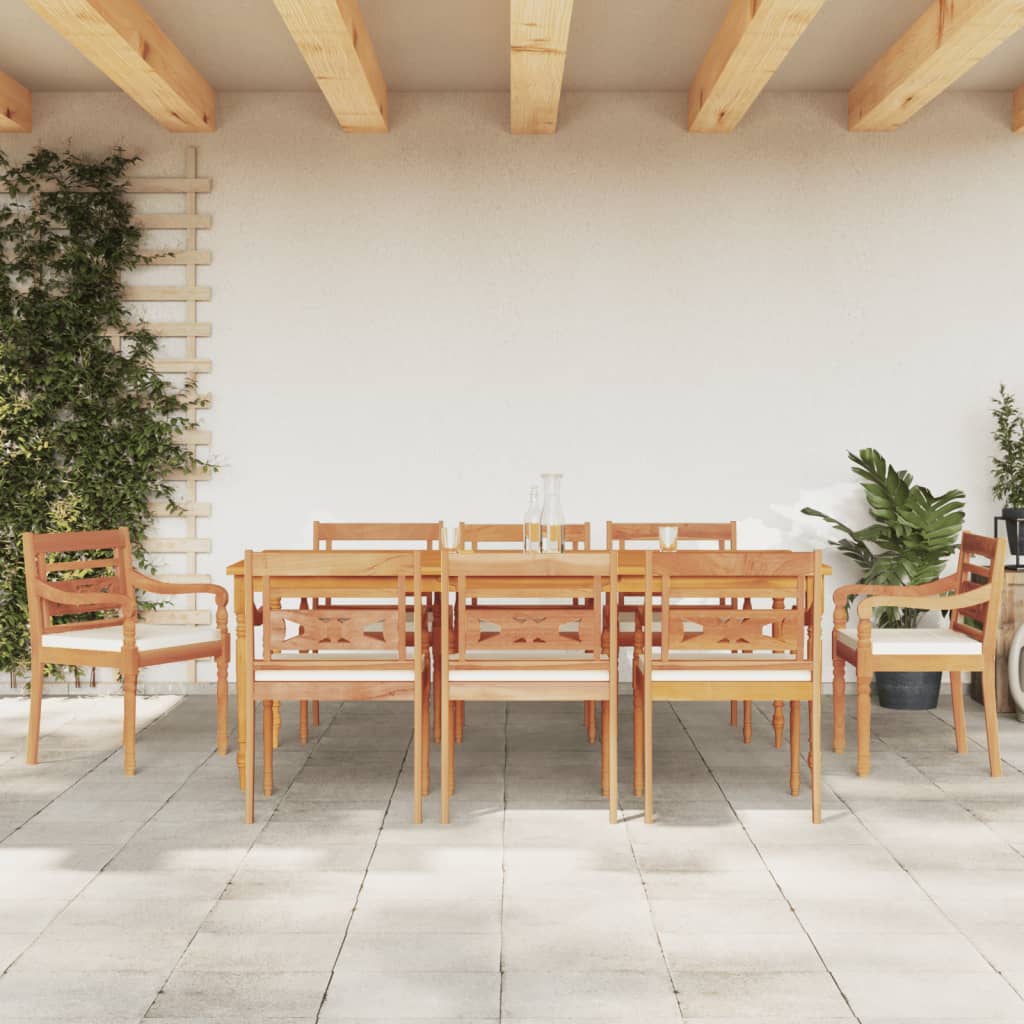 vidaXL Set mobilier grădină cu perne albe, 9 piese, lemn masiv de tec