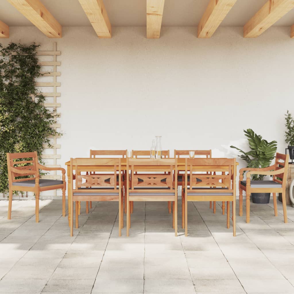vidaXL Set mobilier grădină cu perne gri închis 9 piese lemn masiv tec