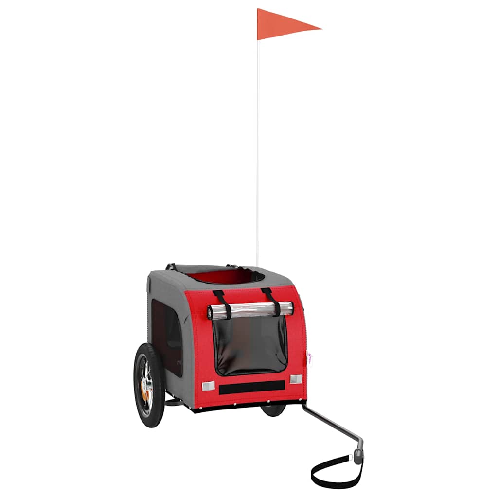 vidaXL Hondenfietstrailer oxford stof en ijzer rood en grijs afbeelding