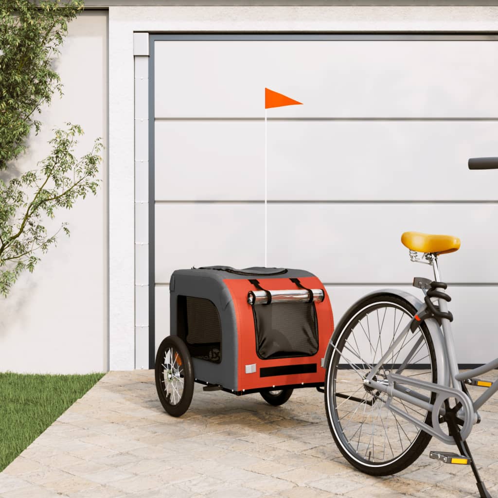 vidaXL Reboque de bicicleta p/ cães tecido oxford/ferro laranja/cinza