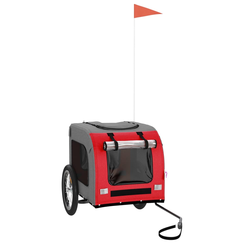 vidaXL Vozík za kolo pro psa červený a šedý oxfordská tkanina/železo
