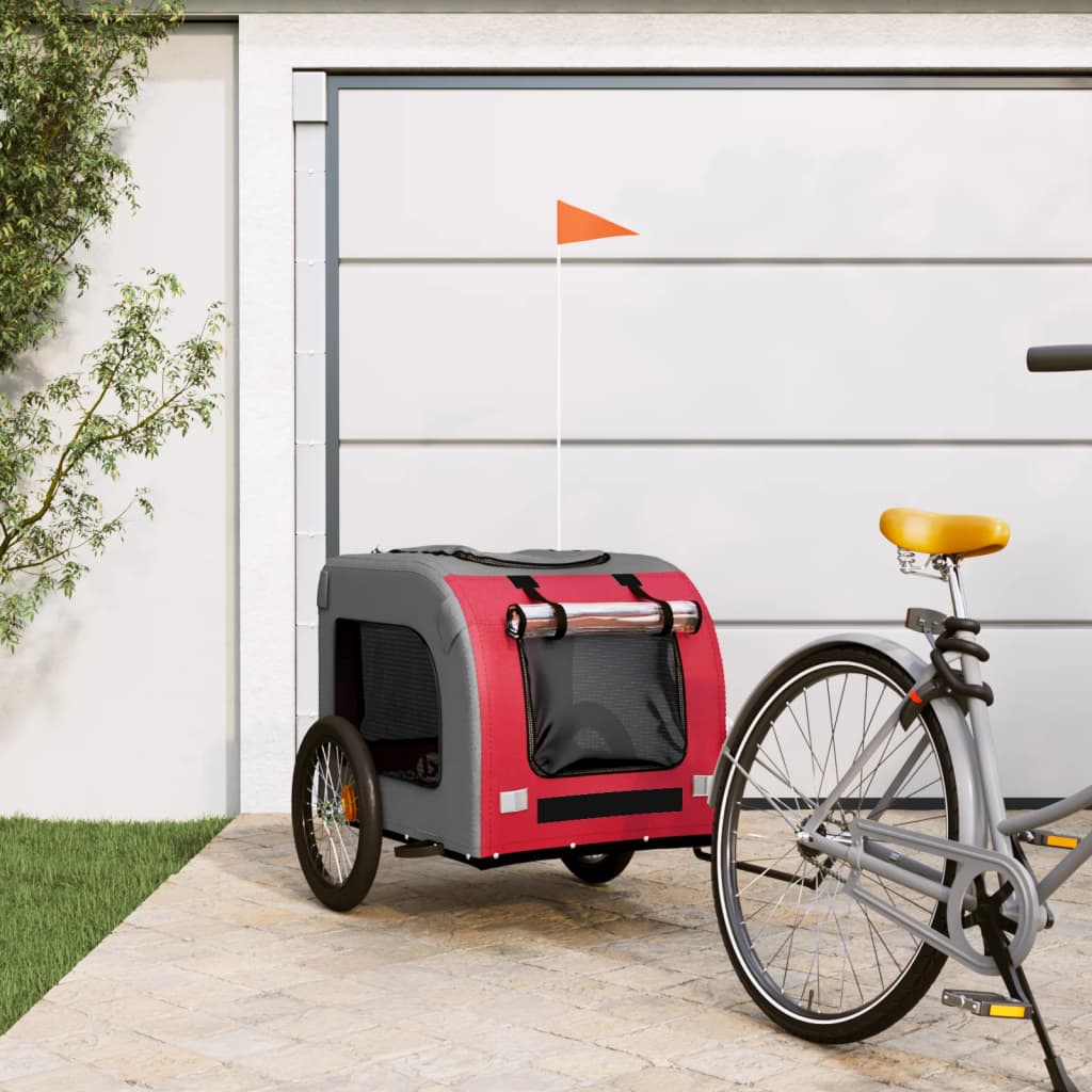 vidaXL Remorcă bicicletă animale companie, roșu/gri textil oxford/fier