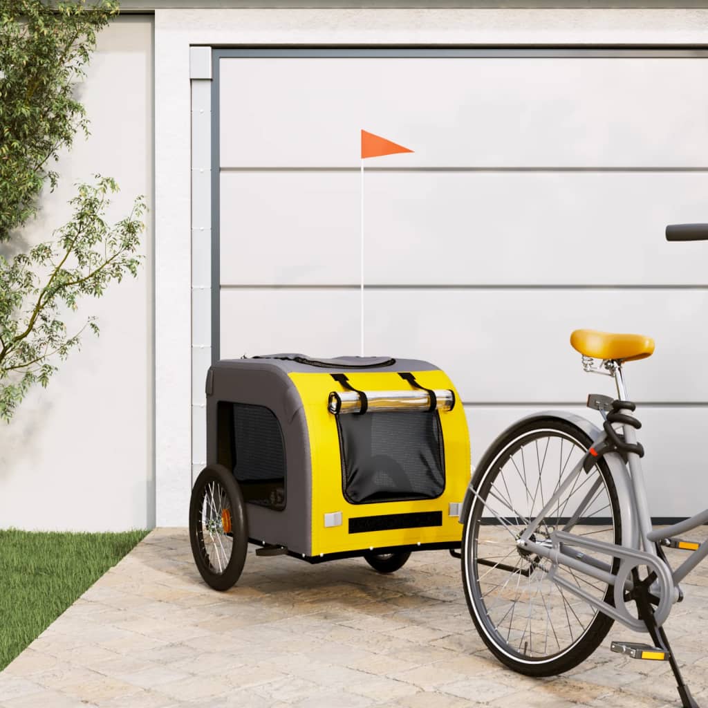 Vozík za kolo pro psa žlutý a šedý oxfordská tkanina a železo