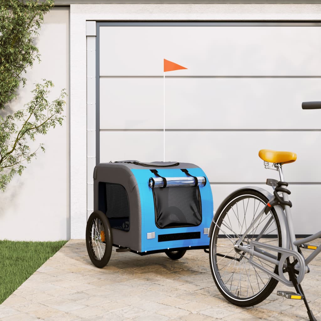 vidaXL Remorcă bicicletă animale companie, albastru/gri, oxford/fier