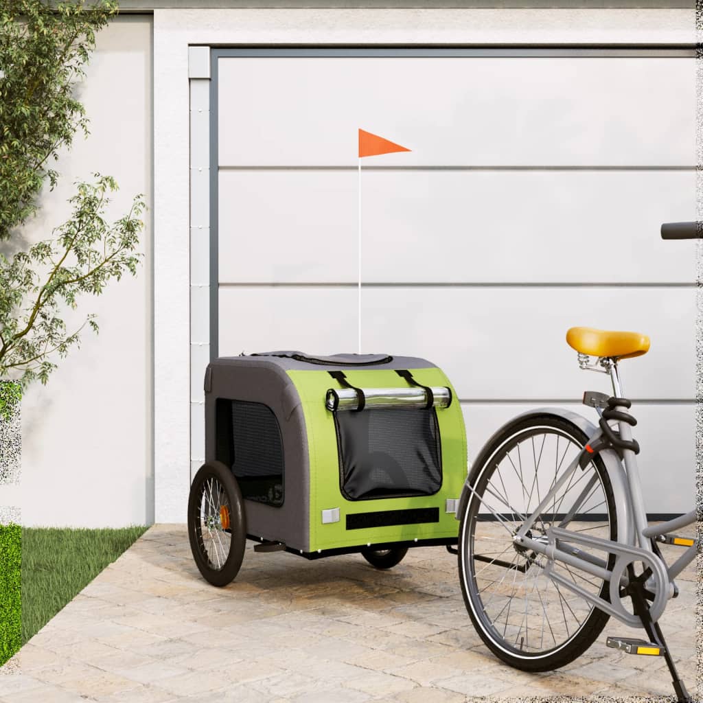 Vidaxl Remorca De Bicicleta Pentru Caini Verde&gri, Textil Oxford&fier