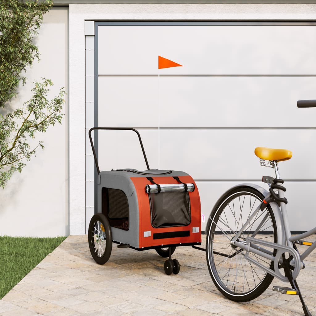 Vozík za kolo pro psa oranžový a šedý oxfordská tkanina/železo