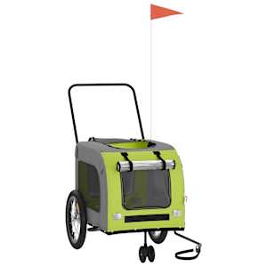vidaXL Rimorchio da Bici per Animali Verde e Grigio Oxford e Ferro