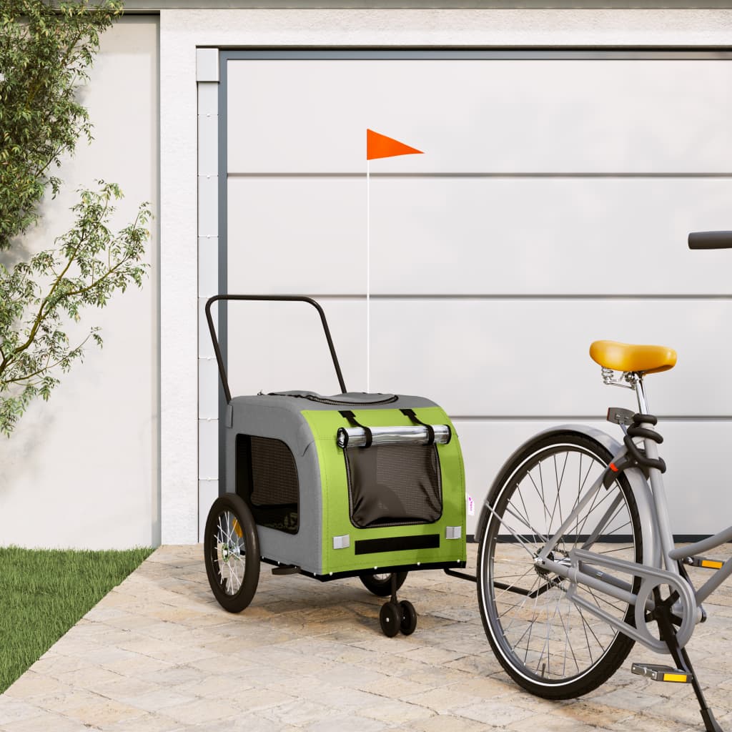vidaXL Remorcă bicicletă animale companie verde/gri textil oxford/fier