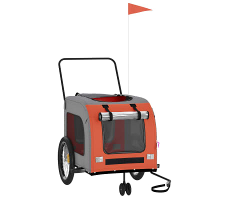 vidaXL Pet Bike Trailer Orange and Grey Oxford Fabric and Iron