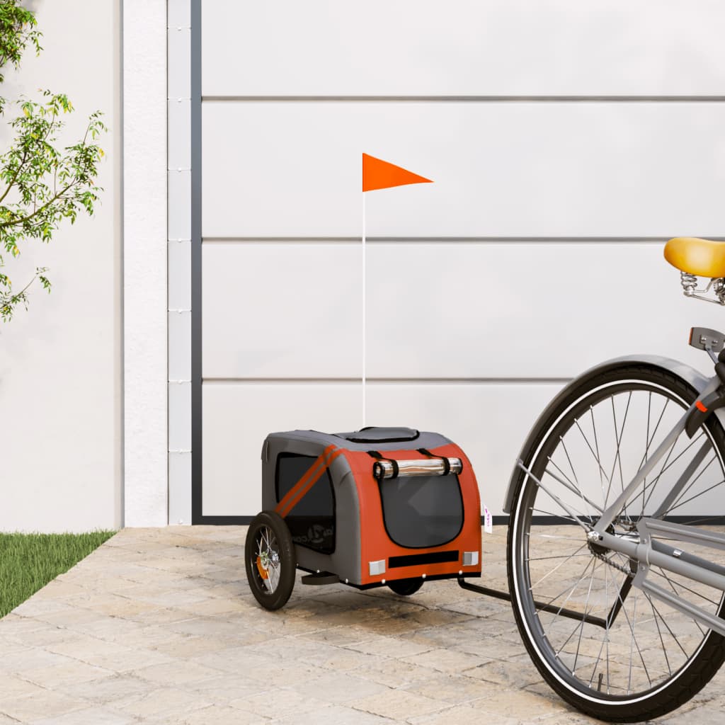 vidaXL Reboque de bicicleta p/ cães tecido oxford/ferro laranja/cinza