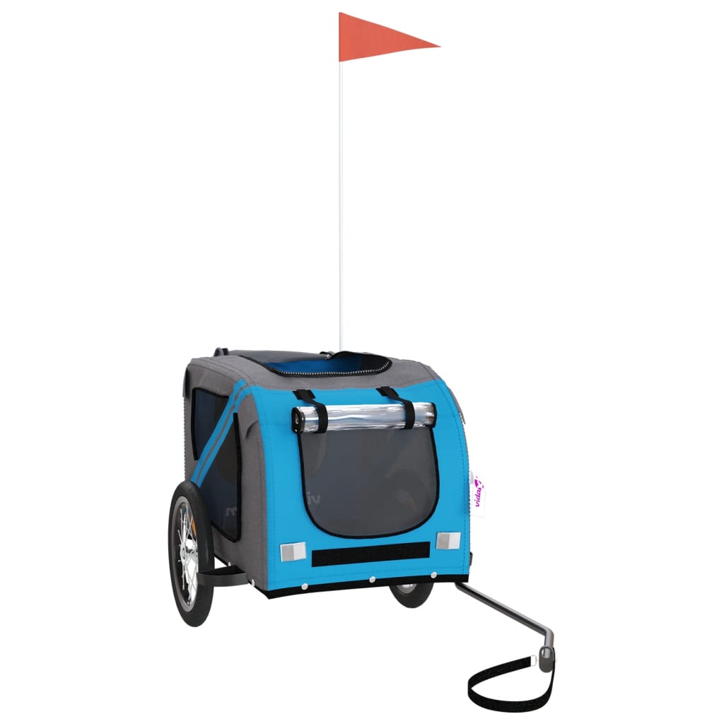 vidaXL Hondenfietstrailer oxford stof en ijzer blauw en grijs afbeelding